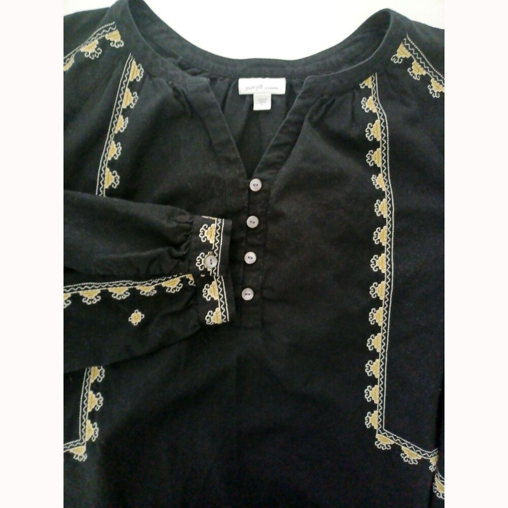 J. Jill Elements Top Large Embroidered Peasant Boho Western Resort Vacation